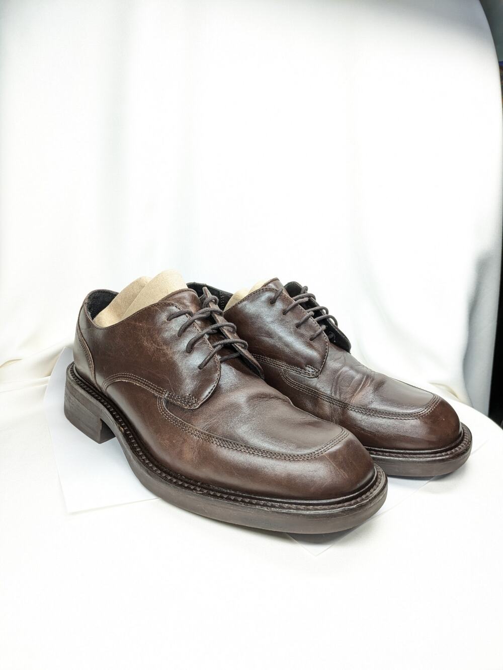 Y2K Kenneth Cole Chunky Oxford Dress Shoes Mens 7.5 Brown Leather Italy Preppy